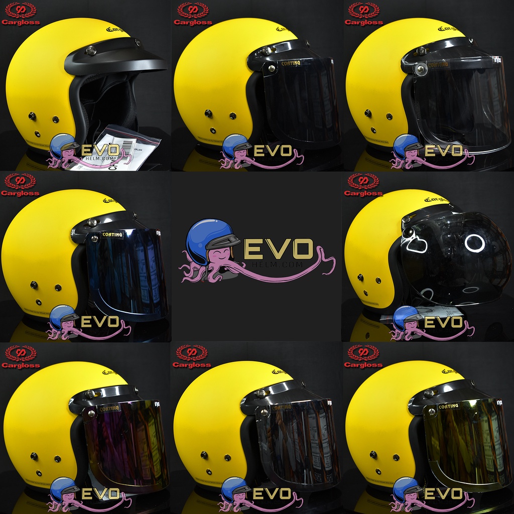 HELM CARGLOSS ORIGINAL CFM RETRO ARMY HALF FACE - YELLOW DOFF + KACA DATAR