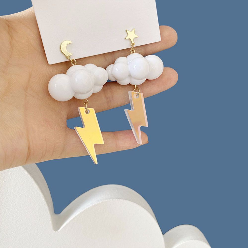 Needway  Gift Cloud Dangle Earrings Trendy Ear Studs Clip Earrings White Women Girls Korean Cute Sweet Lovely Simple Cartoon Pendant Ear Clip