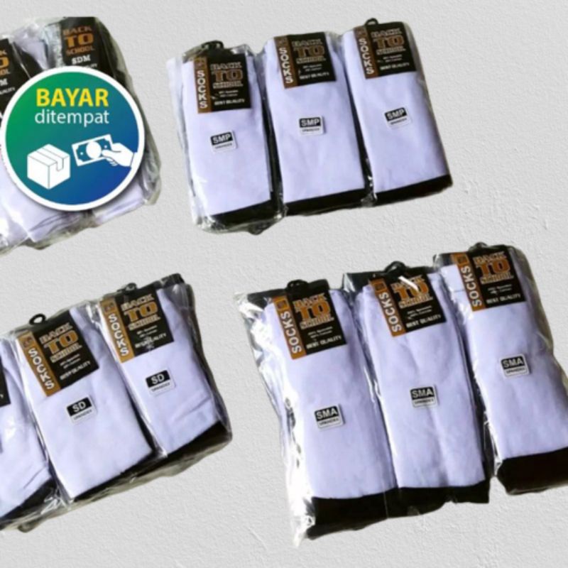 TERMURAH (HARGA GROSIR) 12 PASANG KAOS KAKI HITAM PUTIH / KAOS KAKI SEKOLAHAN/KAOS KAKI STANDAR UKURAN SMA-SMP-SD / UNISEX