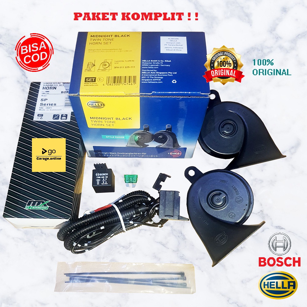 PAKET KOMPLIT Klakson Keong HELLA MIDNIGHT BLACK TWIN TONE Original + KABEL RELAY SET BOSCH TERMURAH