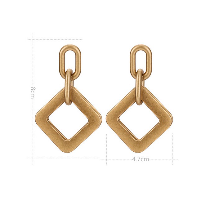 LRC Anting Tusuk Fashion Gold Color Square Shape Decorated Earrings E81870