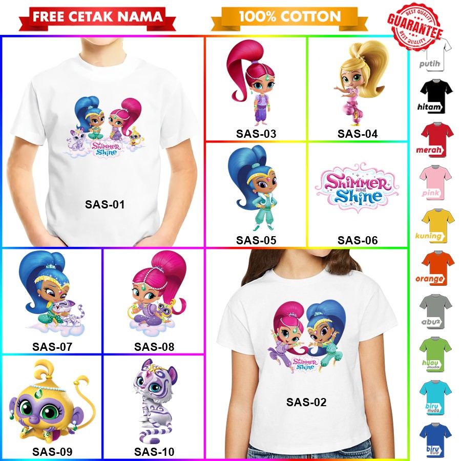 [FREE NAMA!!] Baju Kaos COUPLE  ANAK DAN DEWASA SHIMMER AND SHINE BANYAK MOTIF