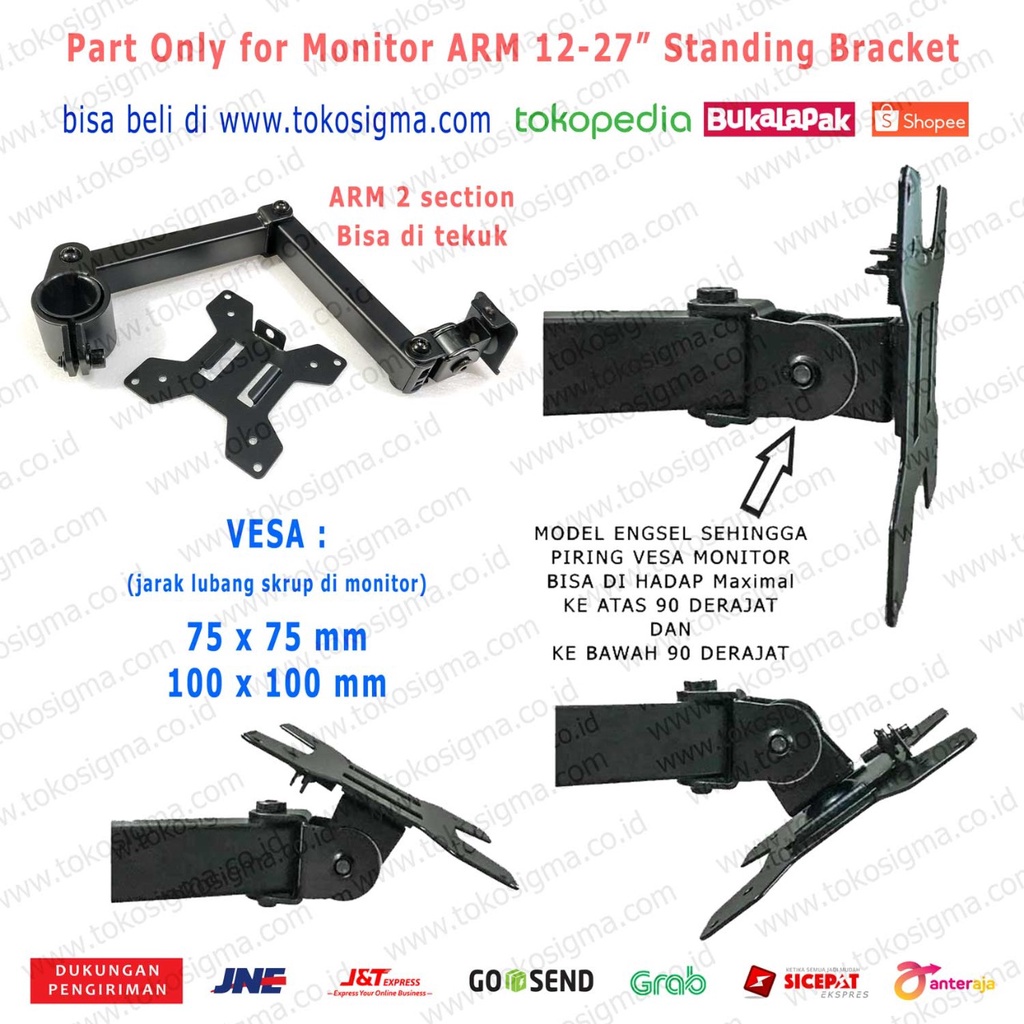 PART BRACKET ZD ZL : Lengan Monitor Arm Plat VESA Standing Meja Desk