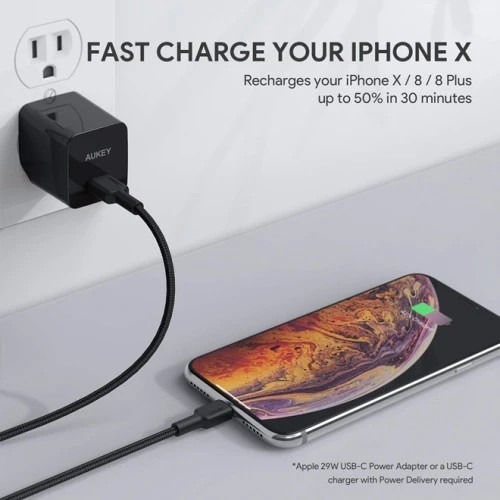 AUKEY CB-CL2- Braided Nylon USB-C to Lightning Cable - 2M