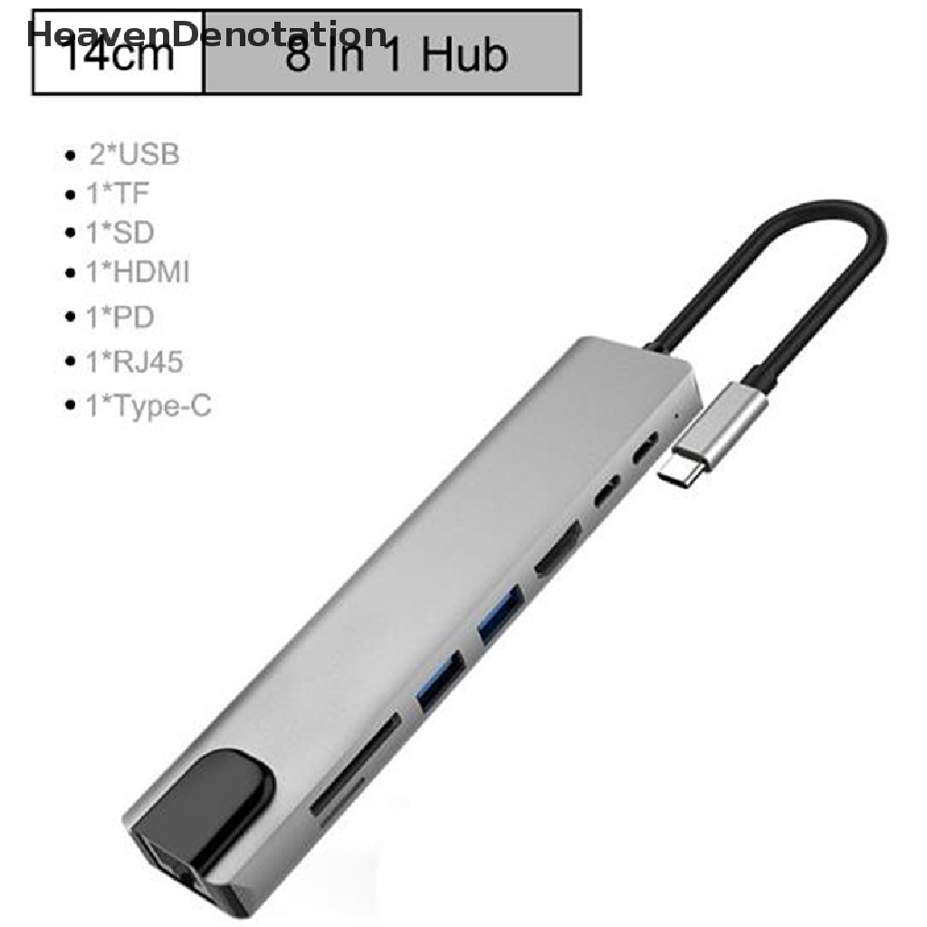 (Heavendenotation) 8 In 1 Hub Adapter Multi Port Usb 3.0 Tipe-C Ke Hdmi 4k