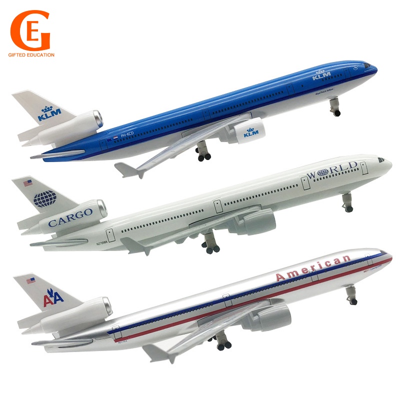 Md-11 KLM Mainan Pesawat Terbang Amerika Kargo Airlines Diecast MD11 Bahan Alloy Dengan Roda Pendaratan