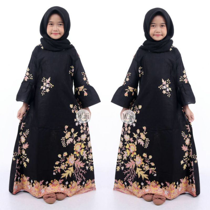 SAROJA BATIK Couple Sibulan kuning mix Ballotelli sarimbit batik couple batik keluarga-Gamis anak ful batik