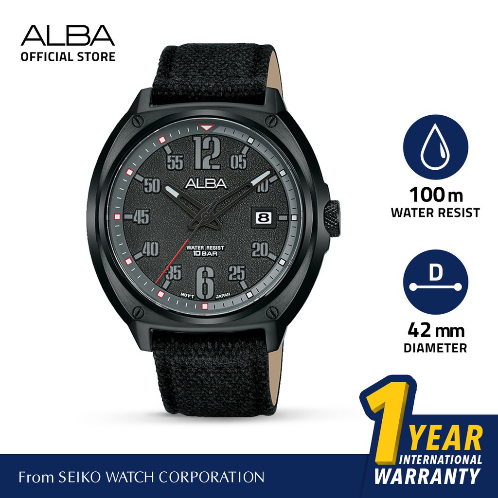 Jam Tangan Pria Alba Active Quartz Black Pattern Black Fabric Strap AS9J37X1 AS9J37 Original
