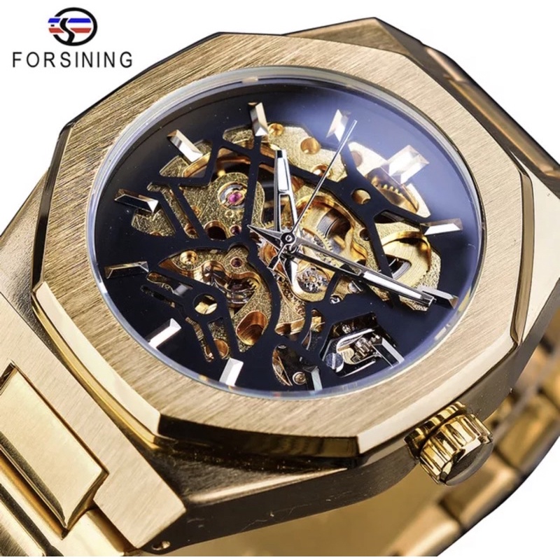 Jam Tangan Automatic Mechanical Forsining Oak Golden Luxury