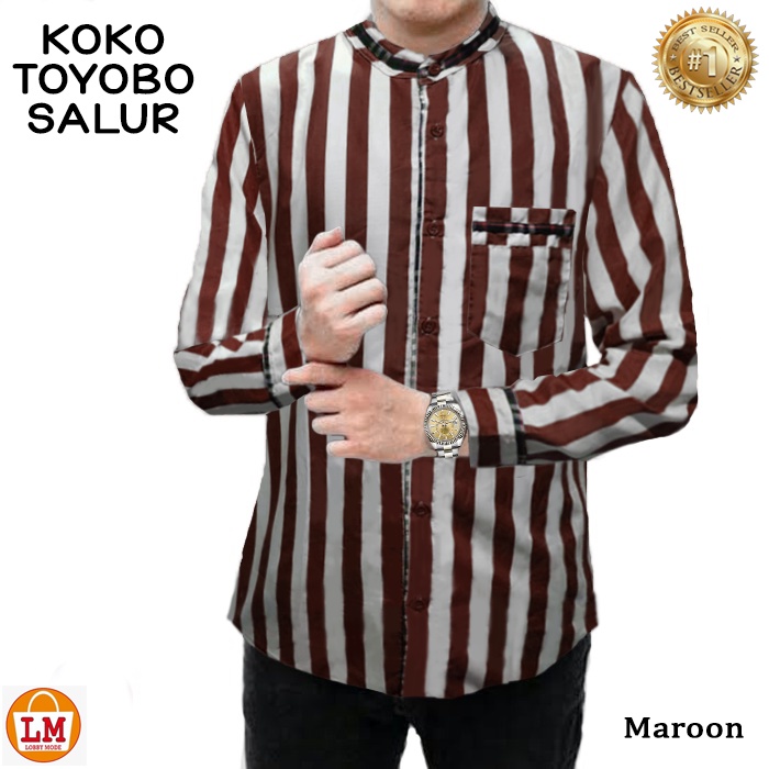 Baju Kemeja Pria TOYOBO SALUR Katun Motif Lengan Panjang / 22945