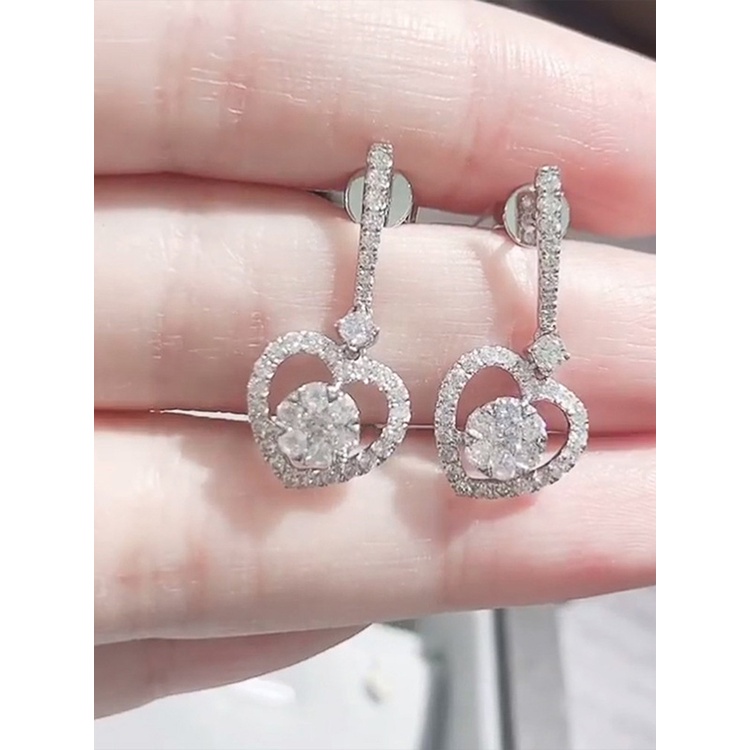 Anting Lapis Silver Bentuk Hati Aksen Kristal Bahan Cubic Zirconia Untuk Wanita