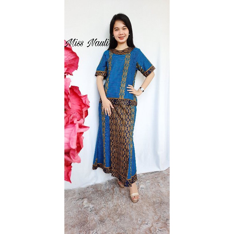 Setelan Etnik  Ulos Motif Karo Simalem Biru