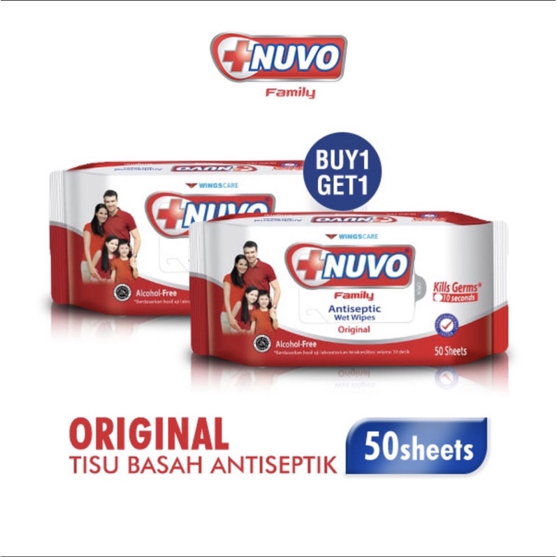 Nuvo Tissue Basah Antiseptic 50 + 50 Lembar Wet Tissue Antiseptic