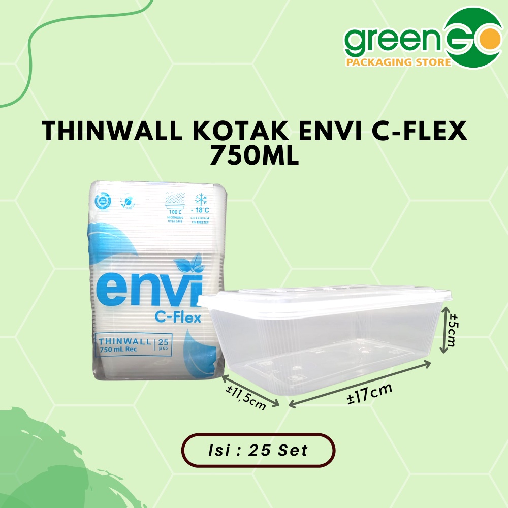 KOTAK MAKAN TRANSPARAN 750ML ENVI CFLEX 25 SET TOPLES KOTAK PLASTIK MURAH THINWALL KOTAK SEGI EMPAT 