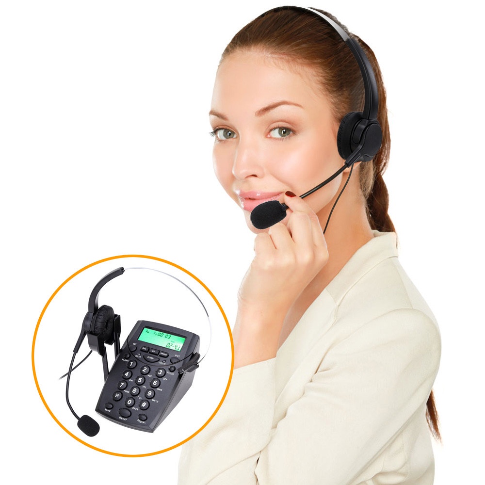 Telephone Desk HT500 with Headset Handsfree Call Center VH500 - Black