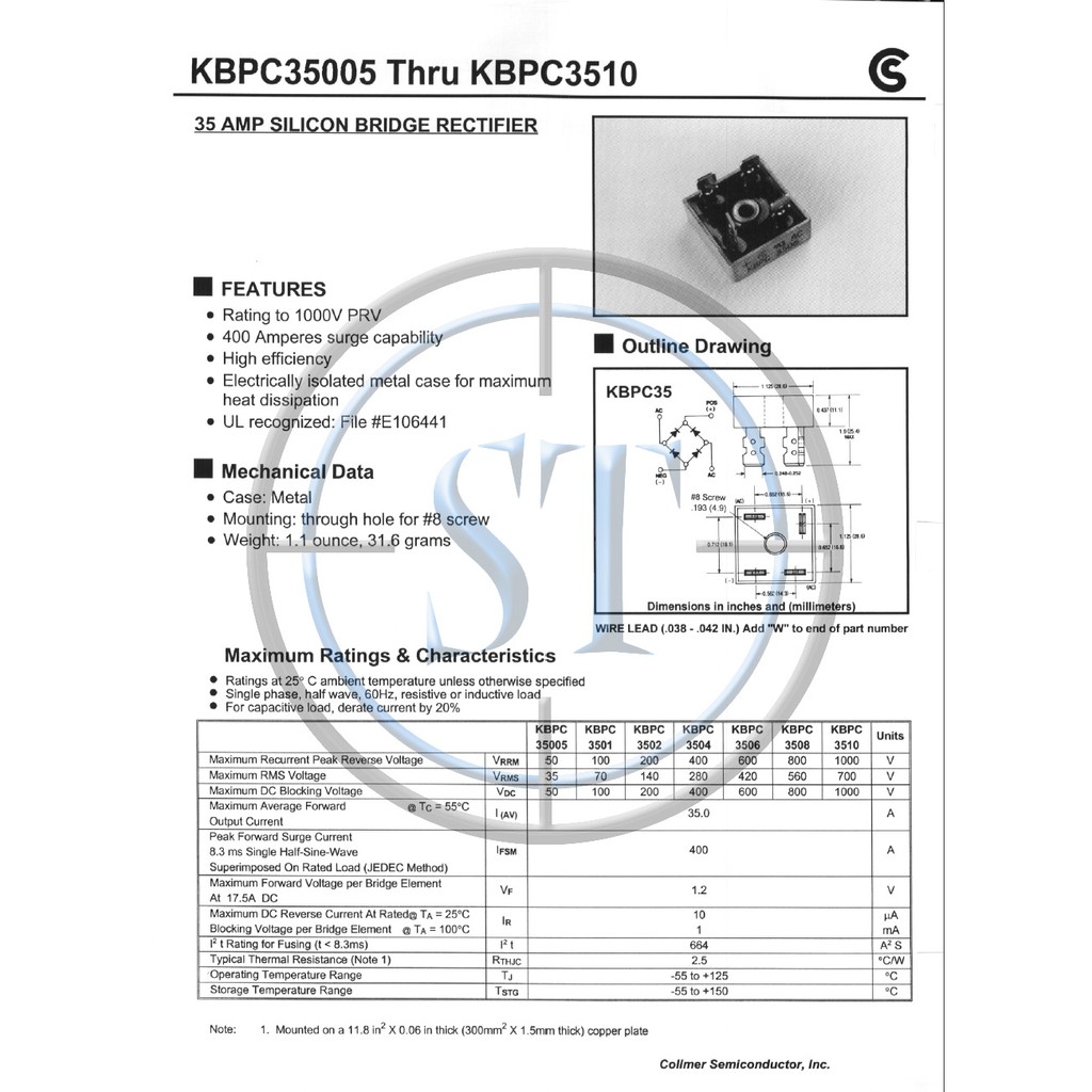 Dioda Bridge KBPC3510 3510 35A 1000V Silicon Kiprok Jembatan Rectifier Mic Hgh Quality Product