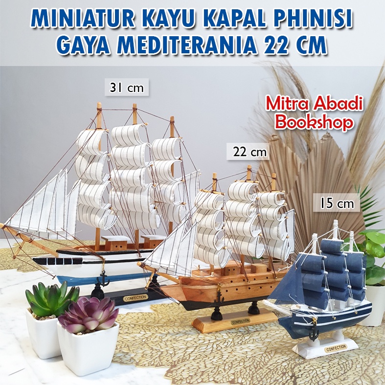 Dekorasi Miniatur Kapal Phinisi Mini Gaya Mediterania Ukuran 22 cm