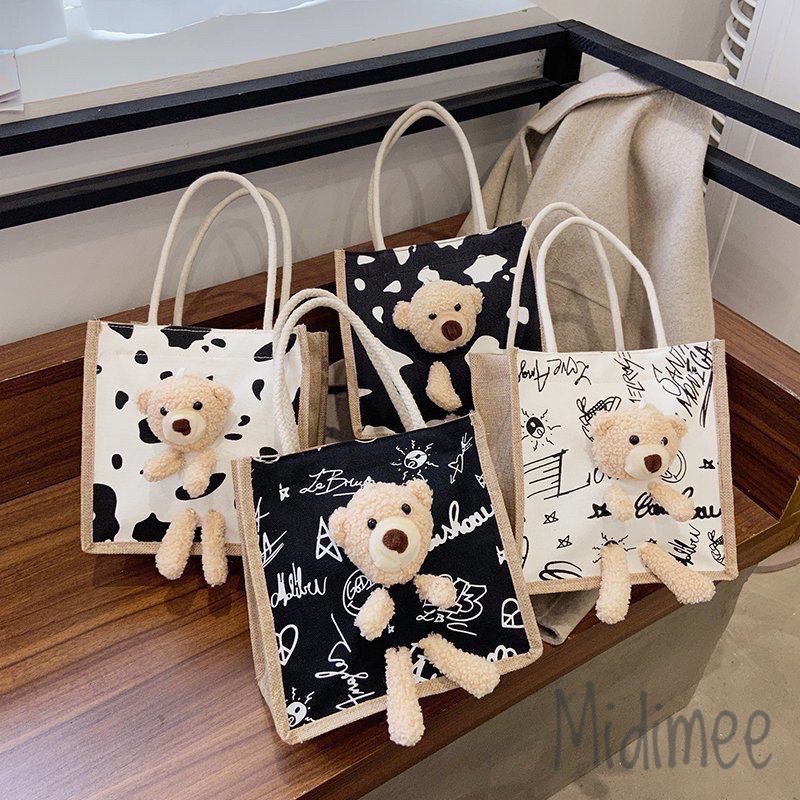 TERLARIS TAS KANVAS Boneka 3D IMPORT MOTIF TERMURAH 8037- souvernir Hand bag Tote beat teddy bear lucu 3D Chail