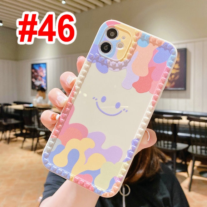 Watercolor Smiley Straight Edge Soft Casing iPhone 13 12 11 Pro Max Xs X XR 6 6S 7 8 Plus SE 2020 6P 7P 8P 6+ 6s+ 7+ 8+ Xsmax 12Mini Glossy Phone Case Full Back Cover-1