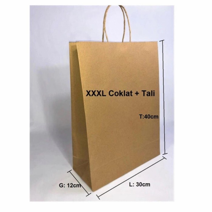 

PROMO Paper Bag Coklat Polos 30x12x40 XXXL Tali Isi 10 Pcs