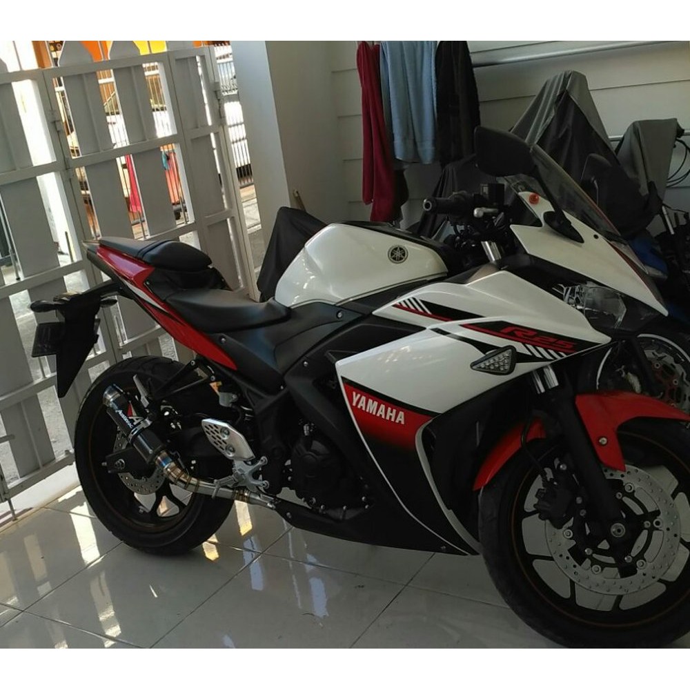 Knalpot racing Yamaha R25 MT25  Austin racing half blue