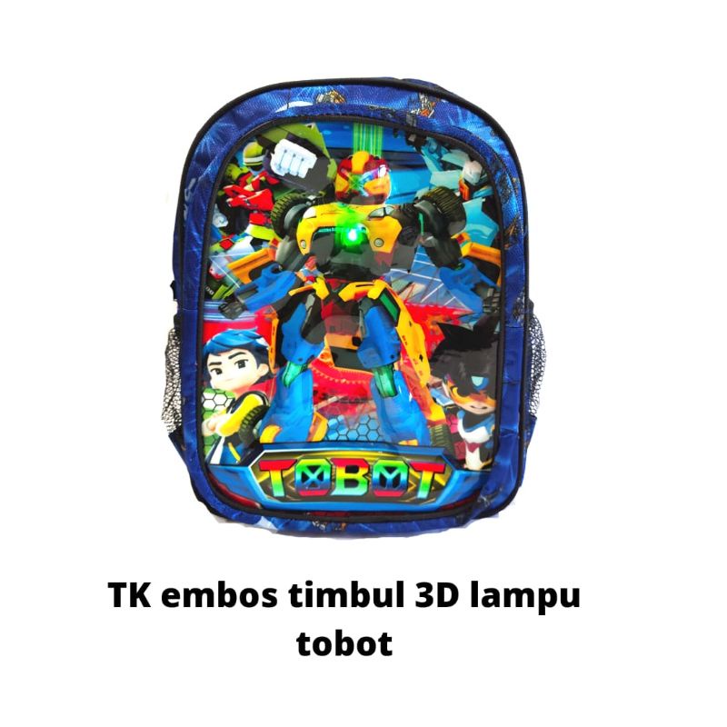 Tas ransel anak Tk Laki-laki karakter embos timbul 3D lampu nyala