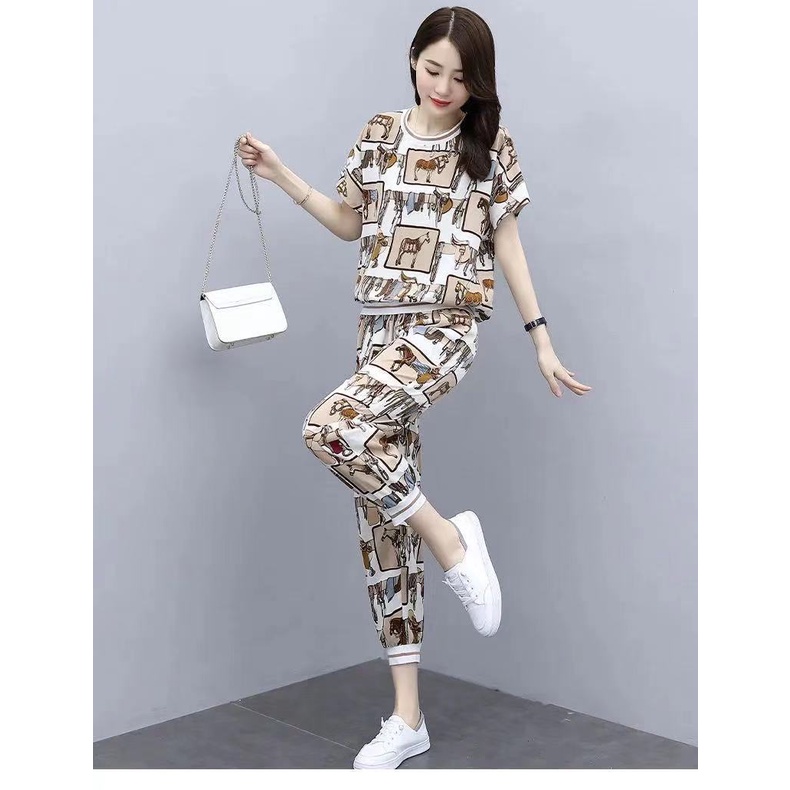 b039, import Setelan Animal Kuda Cantik baju set wanita import fashion keren