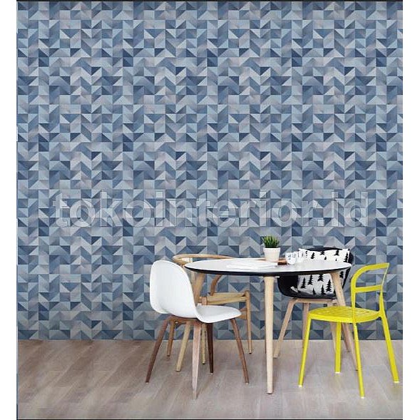 Wallpaper Dinding 3D Modern Geometri Segitiga Biru Abu
