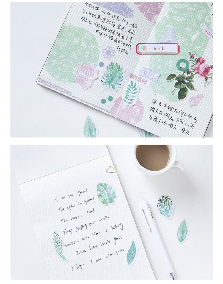 45pcs/set Stiker Motif Daun Mint Untuk Dekorasi Kalender Diary/Kantor