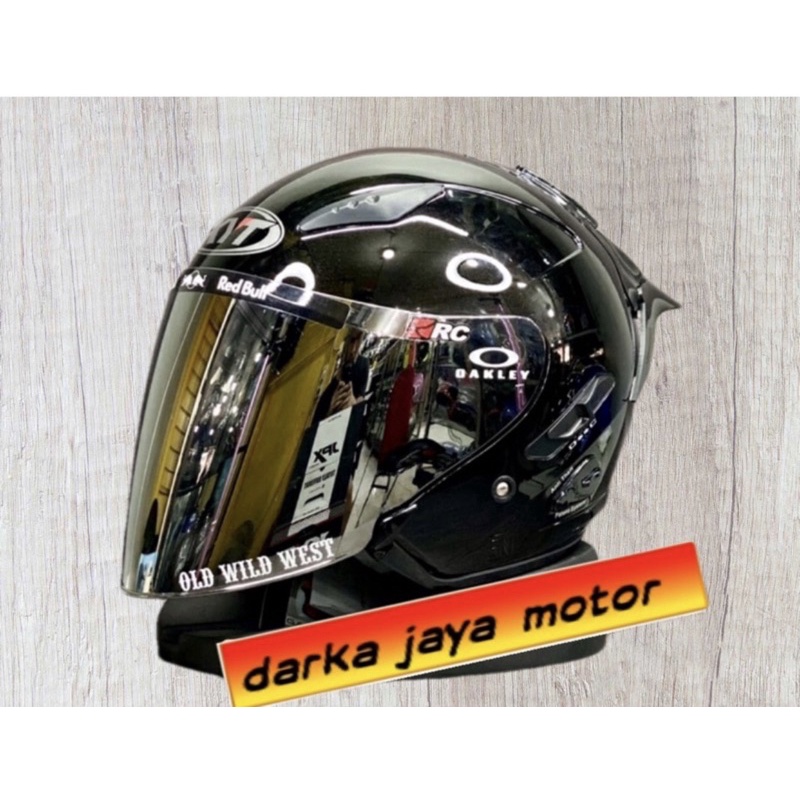 KYT GALAXY FLAT R POLOS HELM KYT HALF FACE KYT GALAXY FLAT R SLIDE  GRAPIC  PAKET GANTENG \SPOILER 2D\VISOR OPEN VENOM-BALCK VISOR SILVER