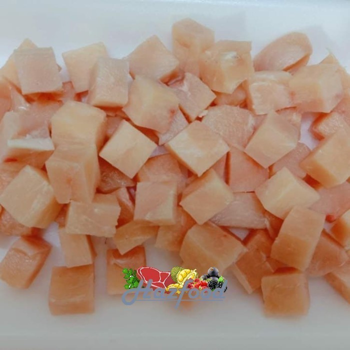 

CHICKEN SAIKORO CUBES STEAK DAGING FILET AYAM BONELESS CUBE 500 GRAM
