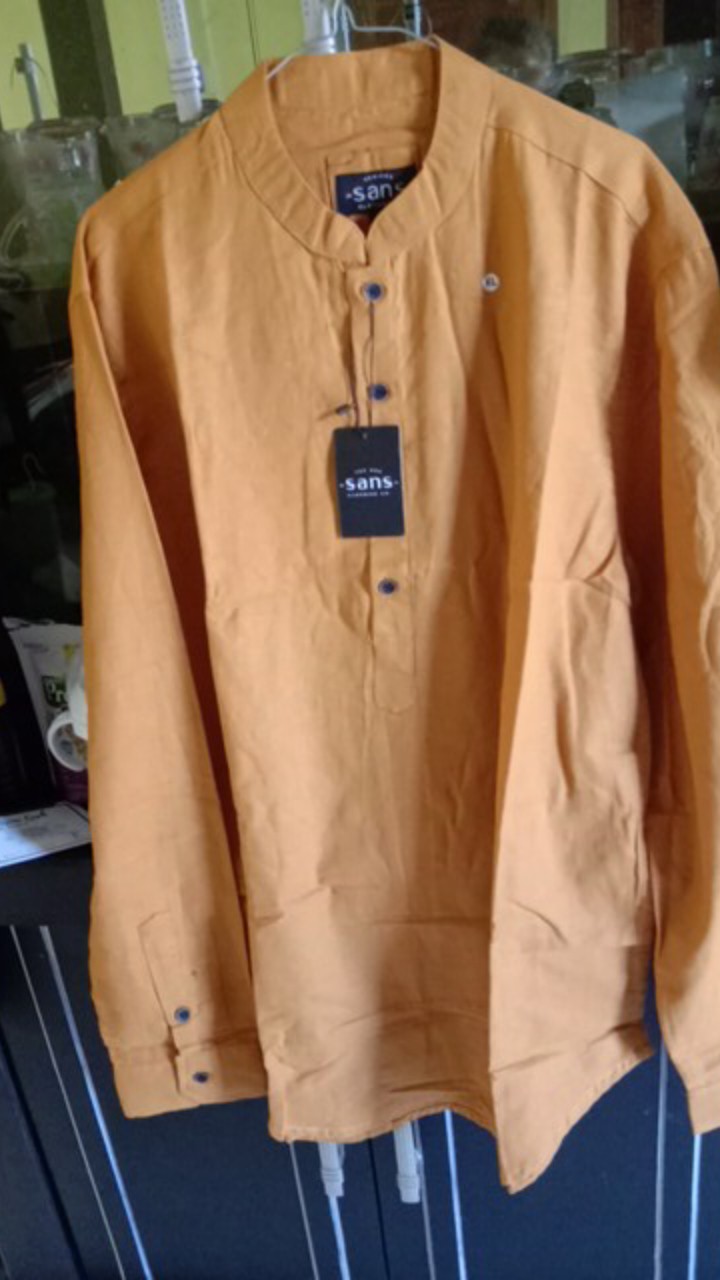 Sanvanina Kemeja Shanghai Pria Slim Fit Mustard E-1411a | Baju Koko Shanghai Pria Mustard