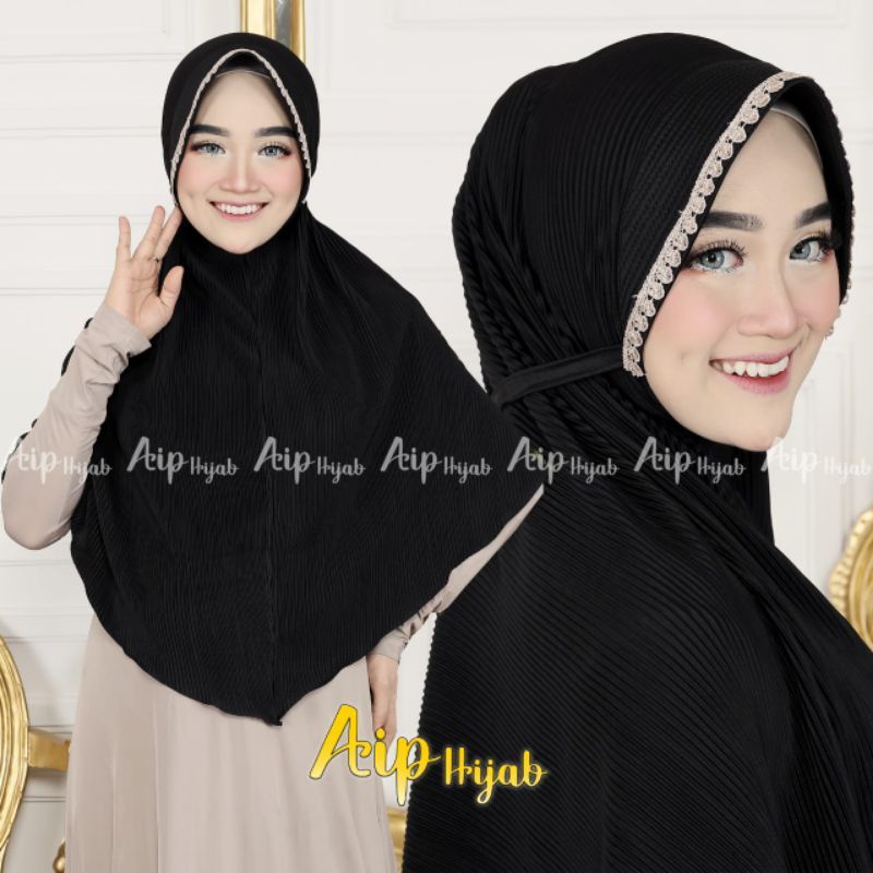 jilbab instan plisket/prisket pet renda mini