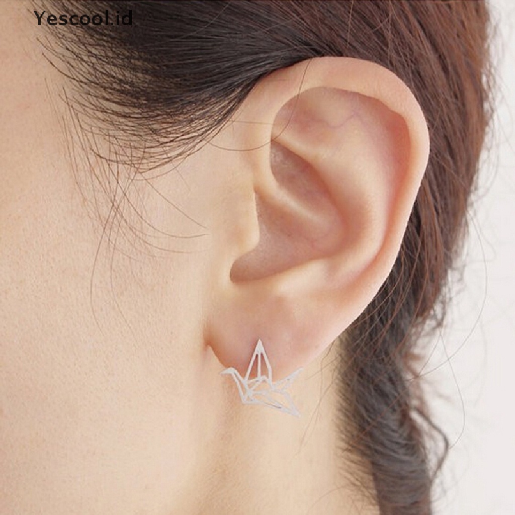 Anting Stud Desain Origami Burung Bangau Lucu