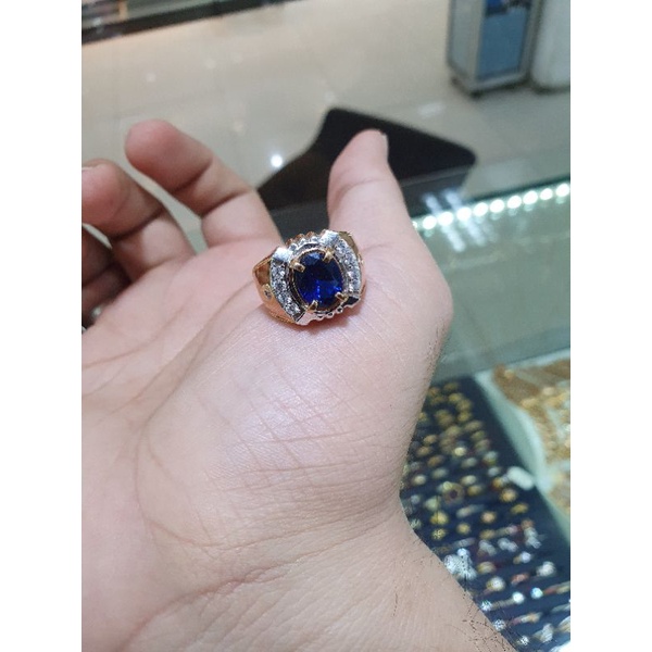 cincin pria cowo emas dewasa batu biru cakep