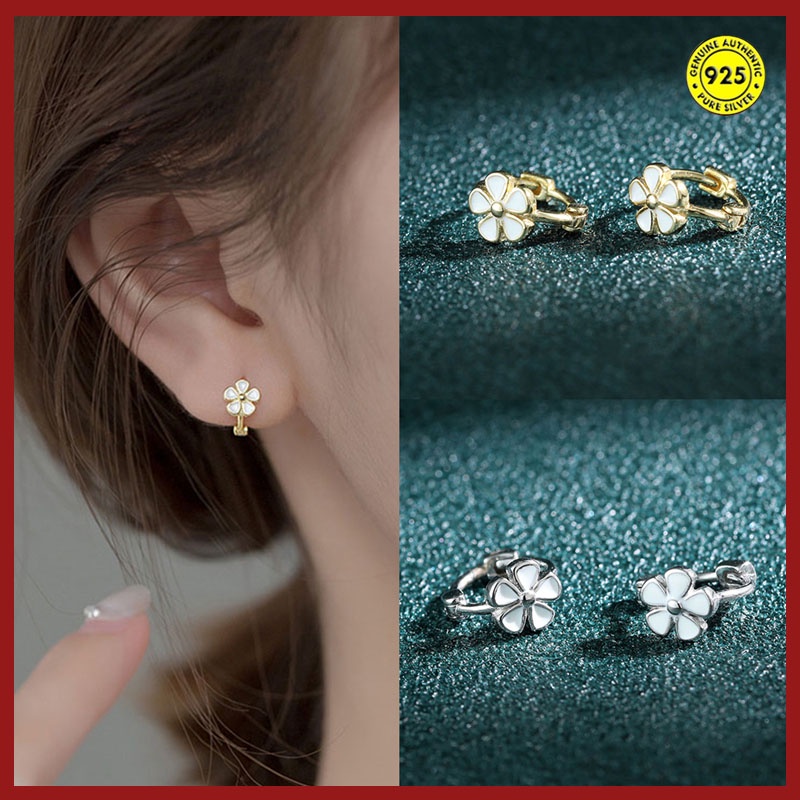 Anting Tusuk Motif Bunga Ala Korea Bahan Sterling Silver 925 Untuk Wanita