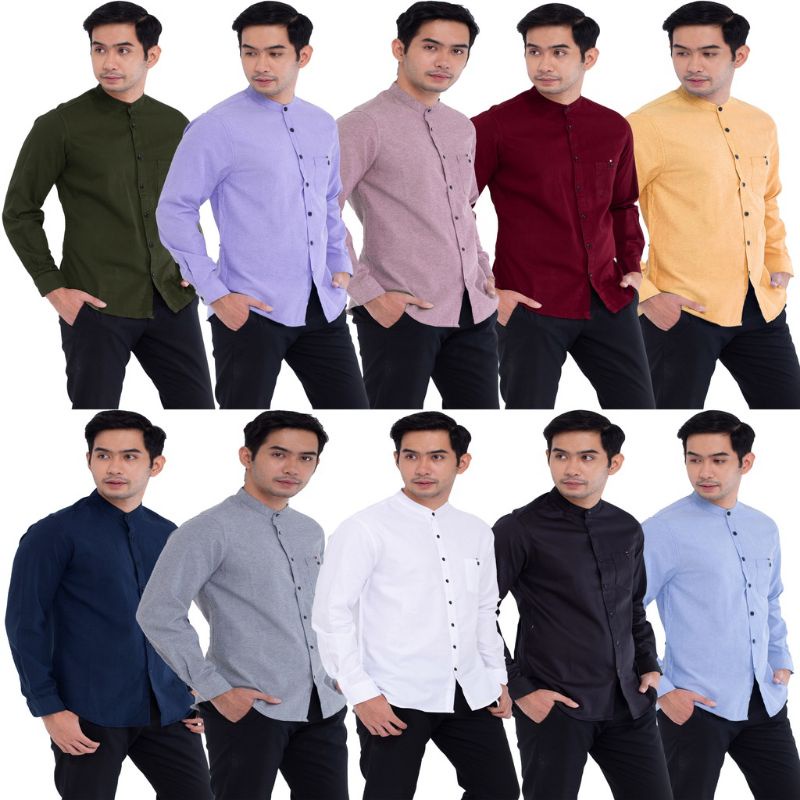 Kemeja Koko Ospan Lengan Panjang Kerah Shanghai Slimfit Polos Warna