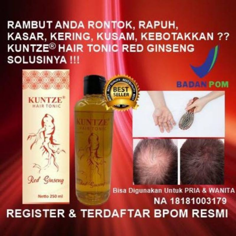 KUNTZE HAIR TONIC RED GINSENG 250ML BPOM - TONIC KUNTZE RED GINSENG