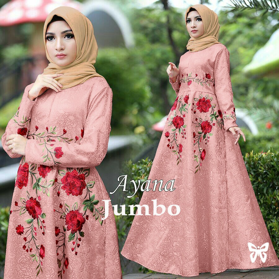 Hopylovy - Maxi Jumbo New Ayana Bordir Warna Baru | Gamis Wanita Bordir Embos | Gamis Pesta Kondangan