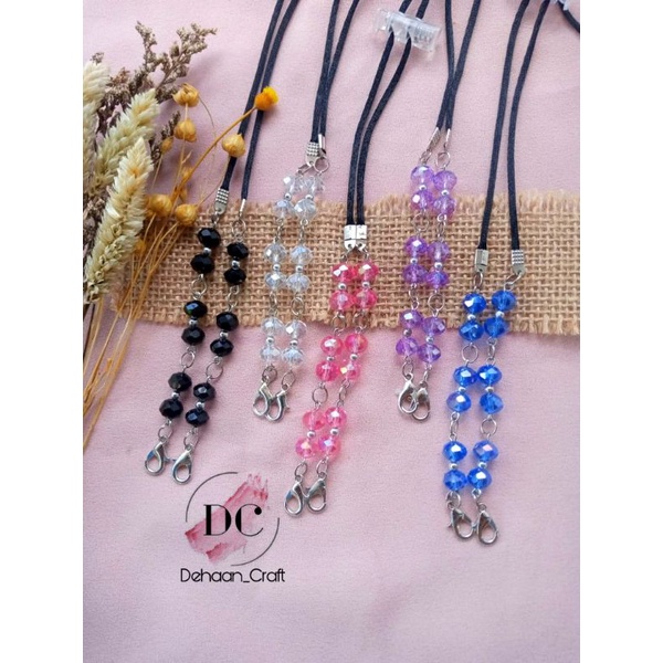 strapmask 2in1 mutiara ceko kristal, pengait masker ,kalung masker