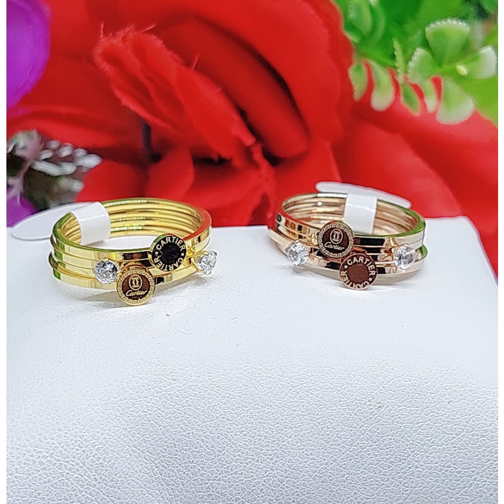 Cincin titanium permata 4 susun perhiasan fashion A-E