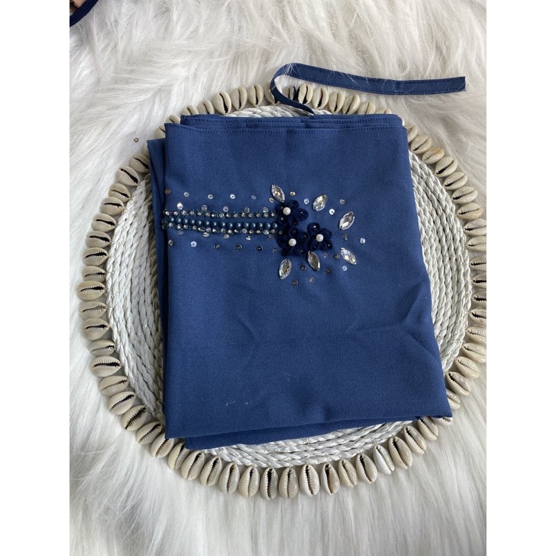 PASHMINA PAYET EDISI RAYA BAHAN DIAMOND CREP UKURAN 175x75-Denim