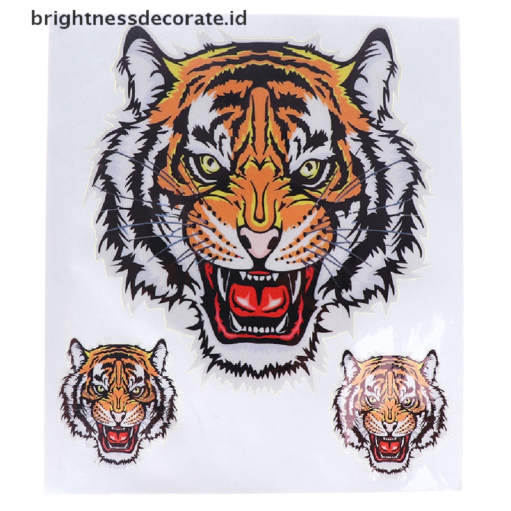 1 Lembar Stiker Vinyl Motif Tiga Kepala Harimau Untuk Mobil / Motor