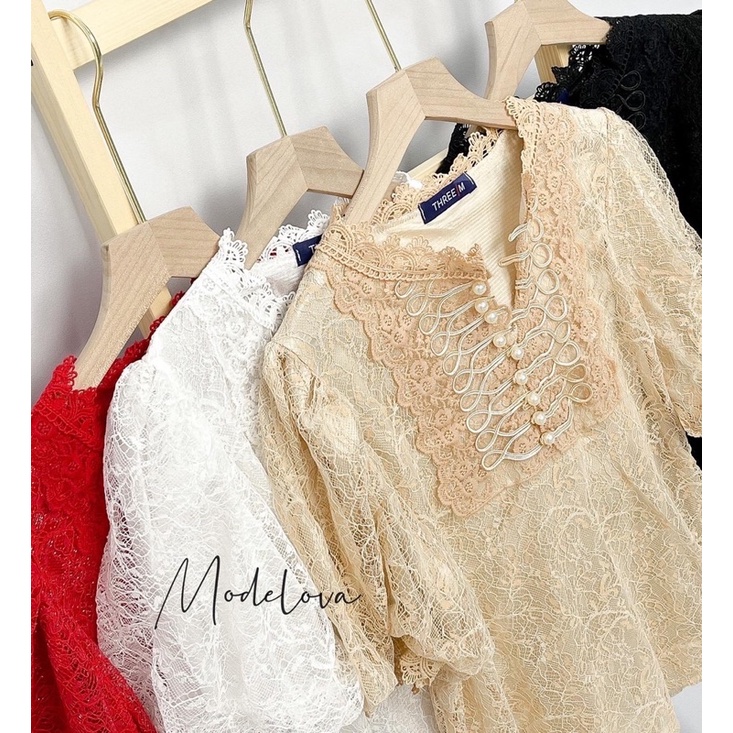 MDLV ~ 0224# CNY Nolanda Lace Top Pearl Blouse Korea Blouse Premium Blouse Import Fashion Import