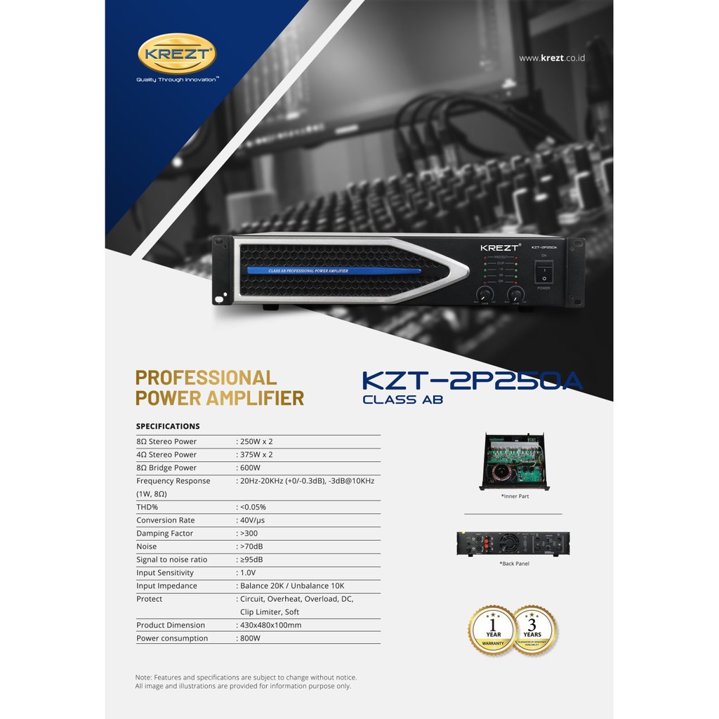 PROFESSIONAL POWER AMPLIFIER KREZT KZT 2P250A