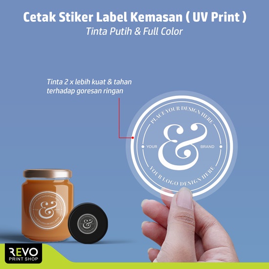 

Stiker Label kemasan/Sticker Transparant/Cetak Stiker tinta putih permeter (6A3) / Stiker UV Ink