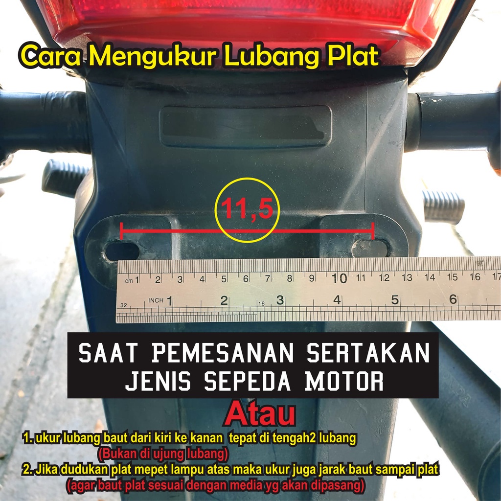 PLAT NOMER MOTOR  berlogo  (lipat baut tanam)  Putih / Hitam