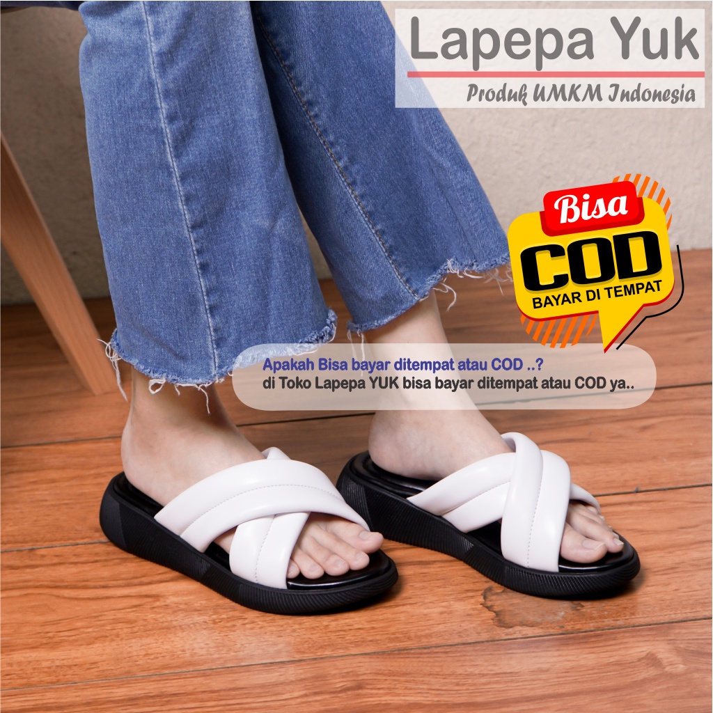 LAPEPA YUK - Sandal Wanita Wedges NADHIRA ALL COLOR Sendal Cewek Platform Kondangan Hak Tinggi 3cm Model Silang 2 Size 36 37 38 39 40 41 Pergi Jalan Casual Santai Rumah Slop Warna Hitam Selop Premium Original Kekinian Terbaru Shoes ORI Mall Official Store