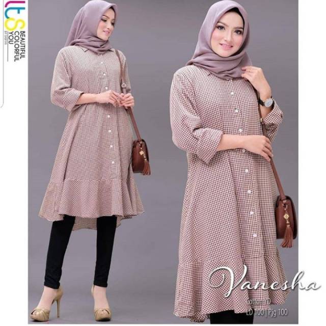 Vanesha tunik mocca / tunik kotak kotak / tunik wanita / tunik terbaru