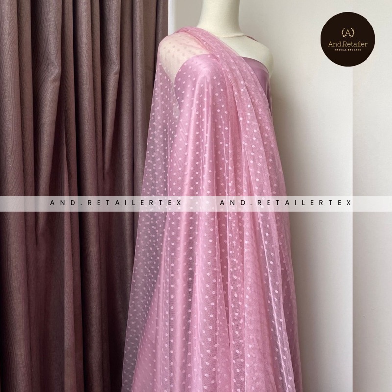 Bahan Kain Tile Tulle Tule Dot Polkadot Warna Dusty Pink